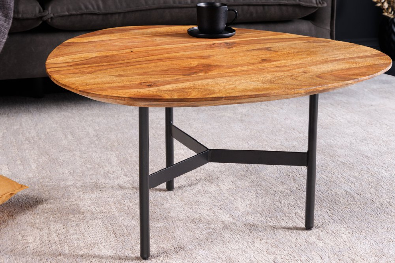 INVICTA INTERIOR Konferenční stolek Beauty by Nature – sheeshamové dřevo / přírodní / černý kov (Ø 60 cm)