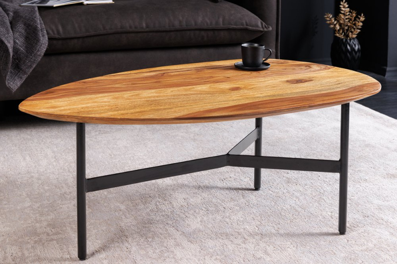 INVICTA INTERIOR Konferenční stolek Beauty by Nature – sheshamové dřevo / černý kov / 86 × 50 cm