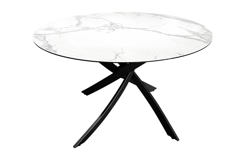 Jídelní stůl ALPINE 120cm kulatý keramický mramorový vzhled bílý