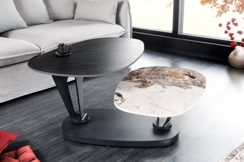INVICTA INTERIOR Konferenční stolek MOVEMENT 95-160cm keramická černá a vzhled přírodního kamene