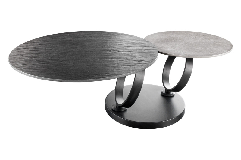 INVICTA INTERIOR Konferenční stolek DANCING RINGS – keramika a kov / černý, přírodní / 80–134 cm