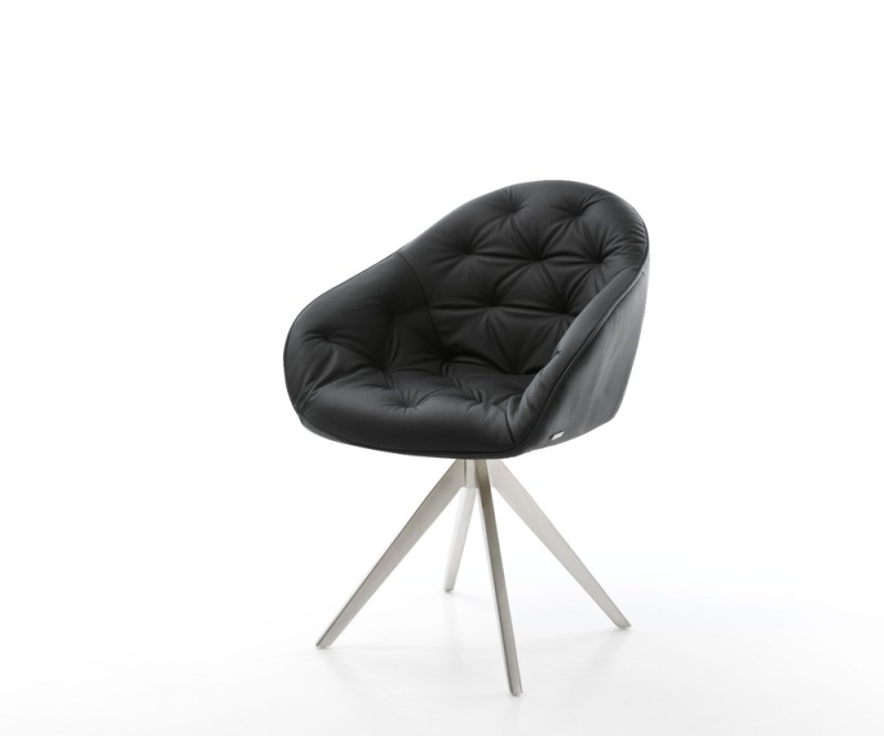 Otočná židle Gaio-Flex černá křížová podnož pravá kůže hranatá