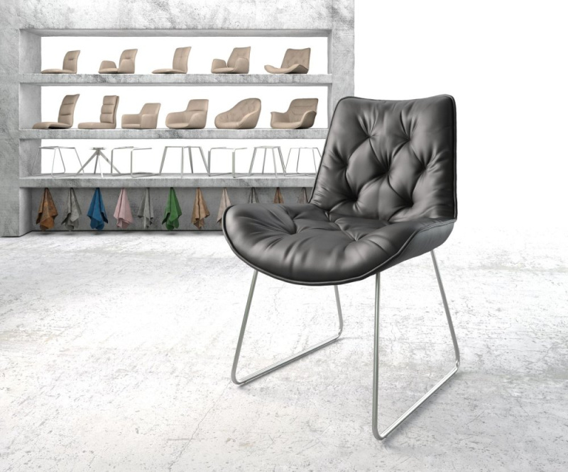 Jídelní židle Taimi-Flex černá pravá kůže nerezová ocel