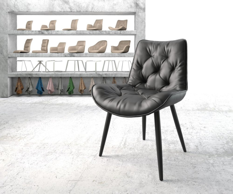 Jídelní židle Taimi-Flex černá pravá kůže zúžená podnož černá