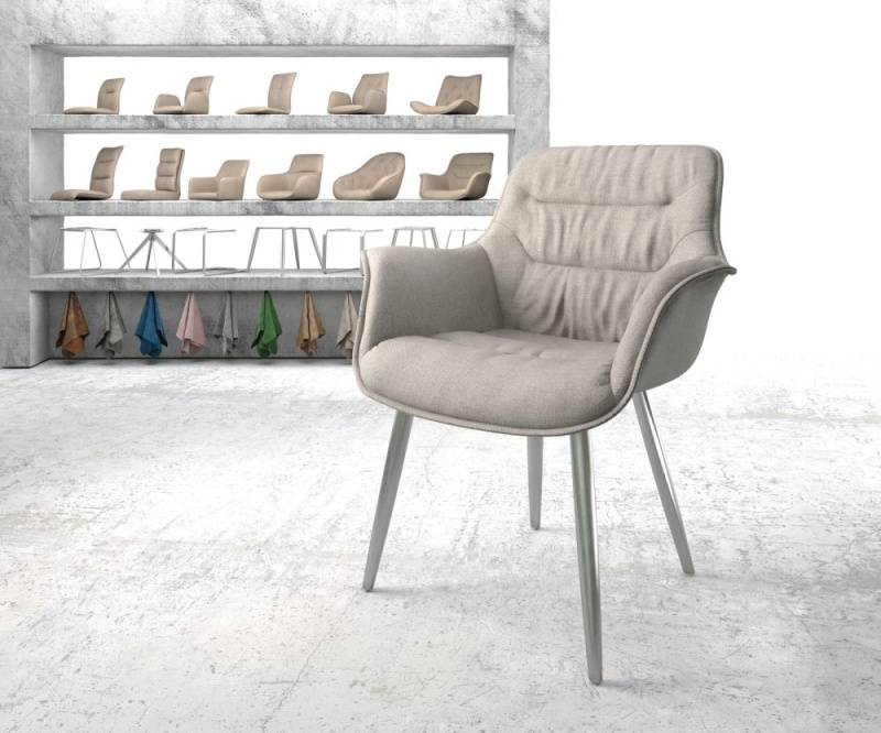 Jídelní židle Kaira-Flex světle šedá plochá tkanina zaoblená podnož