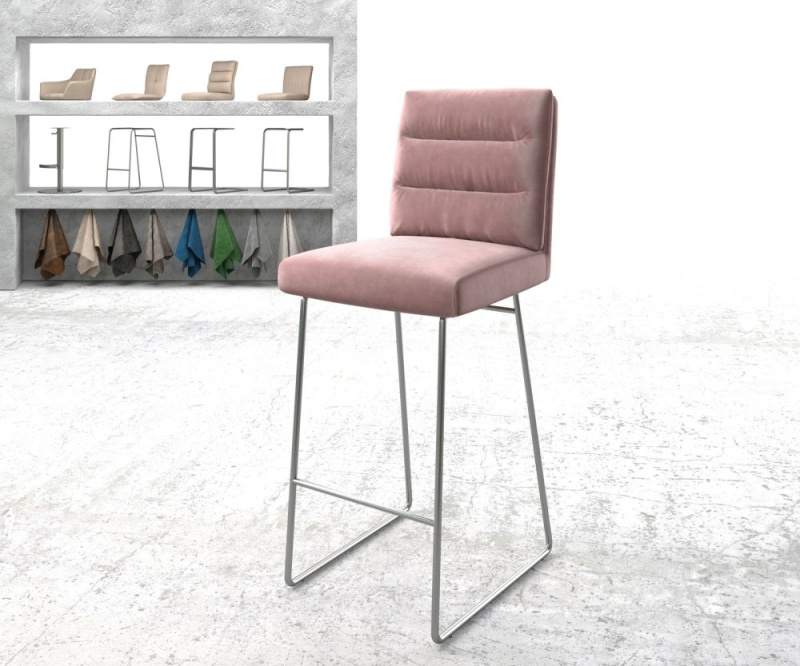 Barová židle Pela-Flex Velvet Rosé Skid Frame Stainless Steel