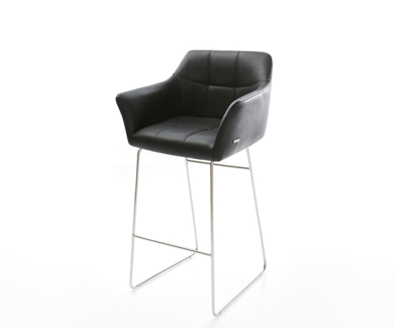 Barová židle Yulo-Flex pravá kůže černá tenká podnož nerezová ocel