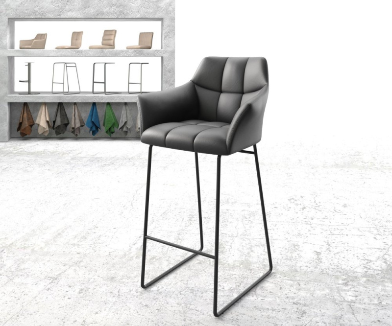 Barová židle Yulo-Flex pravá kůže černý kovová podnož