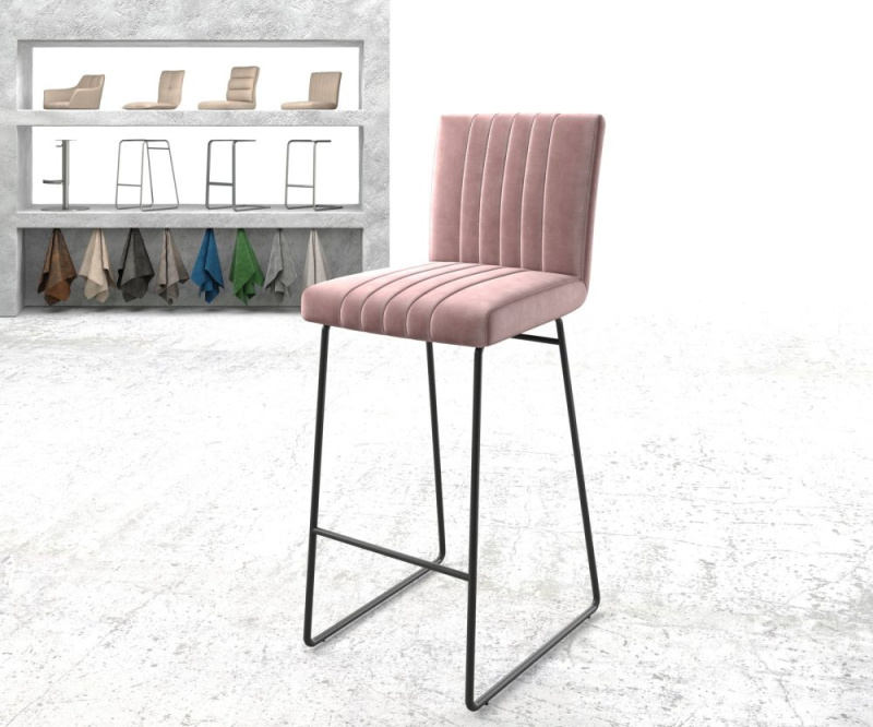 Barová židle Luiga-Flex Velvet Rosé Skid Kovový rám