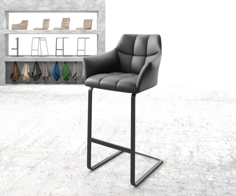 Barová židle Yulo-Flex pravá kůže černá konzolová podnož plochá kovová