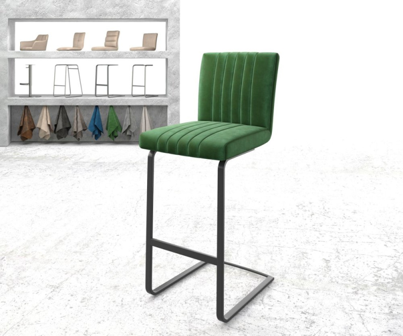 Barová židle Luiga-Flex Velvet Green Cantilever Flat Metal