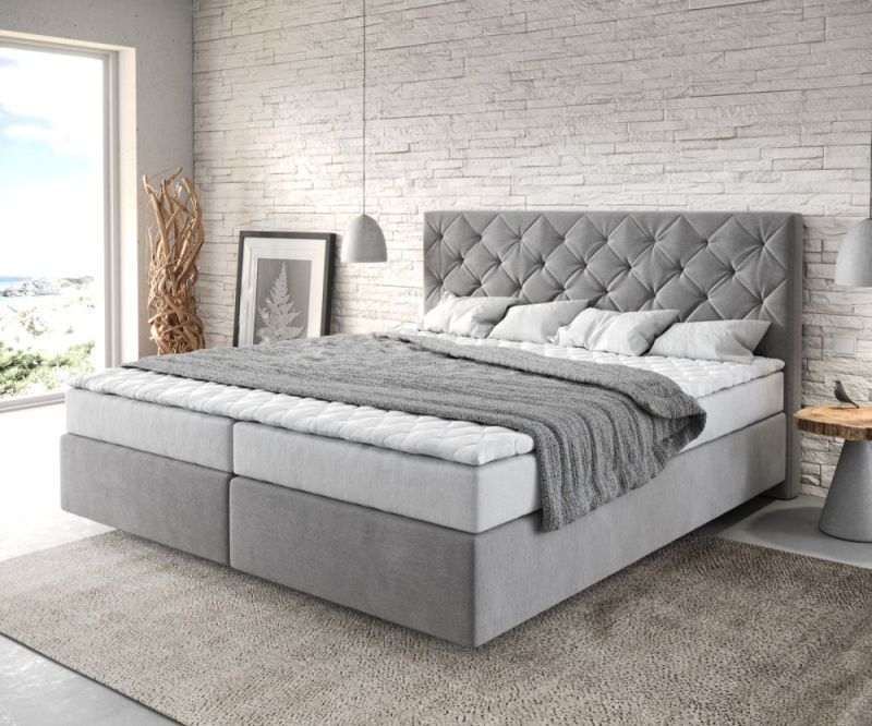 Boxspring postel Dream-Great 180x200 cm mikrovlákno šedá s matrací