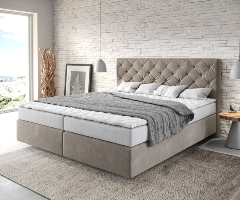 Boxspring postel Dream-Great 180x200 cm mikrovlákno béžová s matrací