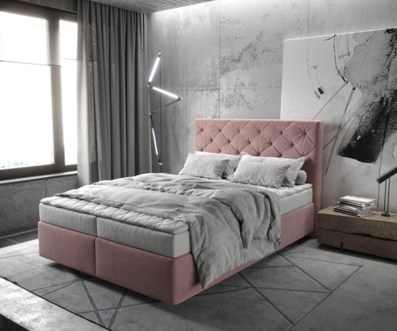 Boxspring postel Dream-Great mikrovlákno růžová 140x200 cm s matrací