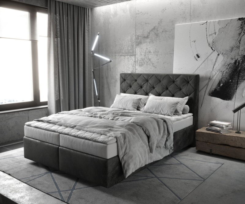 Boxspring postel Dream-Great 140x200 cm mikrovlákno antracitová