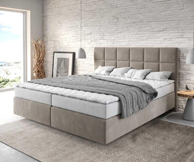 Boxspring postel Dream-Fine 180x200 cm mikrovlákno béžová s matrací