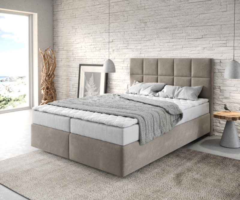Boxspring postel Dream-Fine 140x200 cm mikrovlákno béžová s matrací