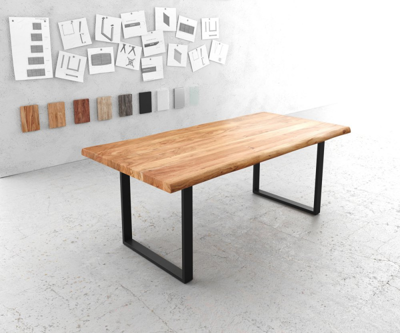 Jídelní stůl Edge 200x100 XL akácie přírodní kov černá