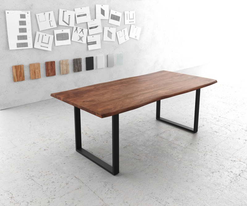 Jídelní stůl Edge 200x100 cm akácie hnědá kov černá nepravidelná hrana