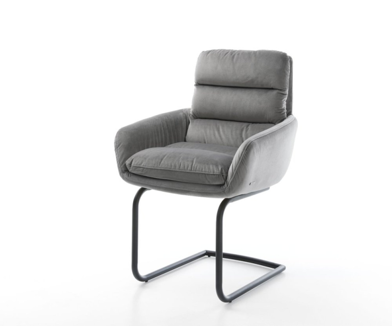 Jídelní židle Abelia-Flex s područkami samet šedá konzolová podnož