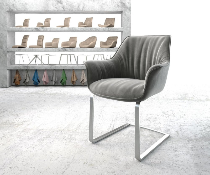 Jídelní židle Keila-Flex s područkami samet šedá konzolová plochá