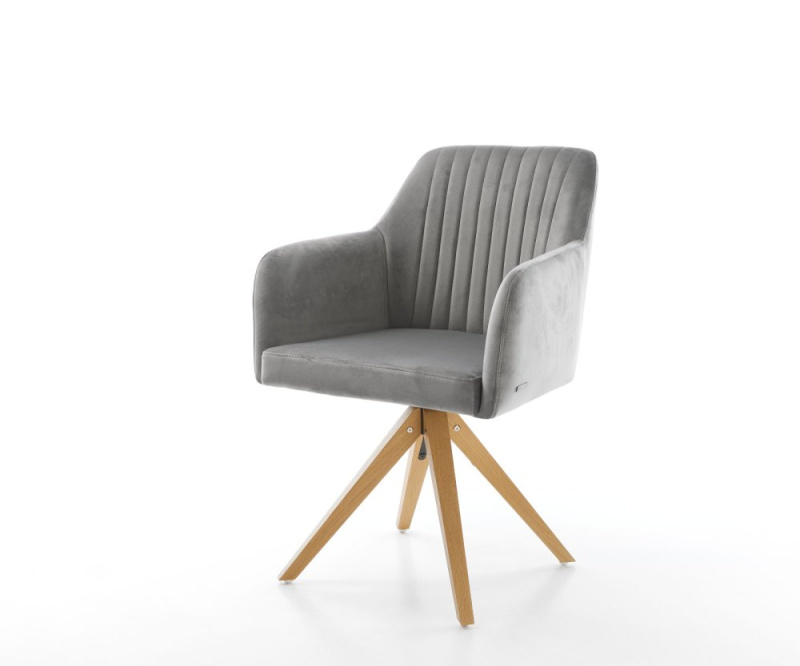 Otočná židle Greg-Flex šedá samet dřevěná podnož hranatá