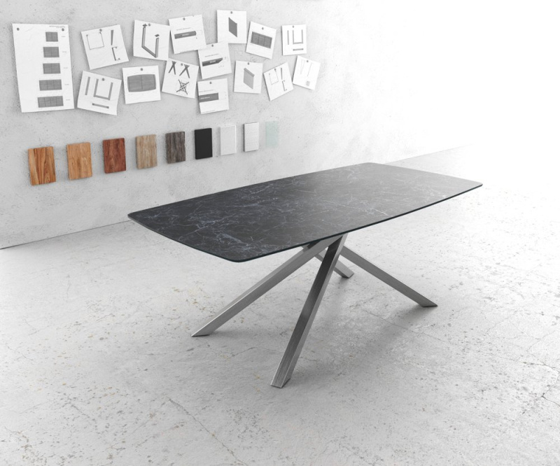 Jídelní stůl Edge zaoblená 200x100cm Laminam® keramika šedá podnož