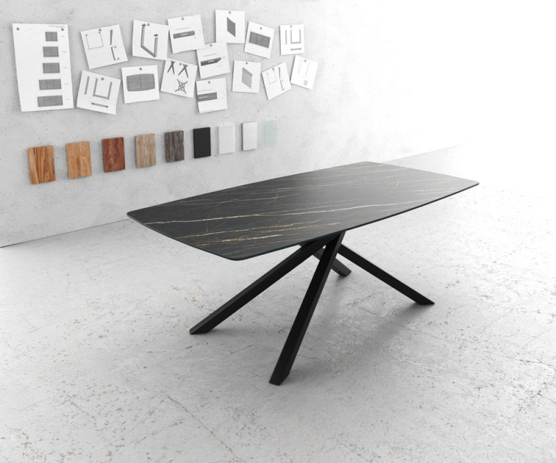 Jídelní stůl Edge zaoblená 200x100cm Laminam® keramika hnědá křížová