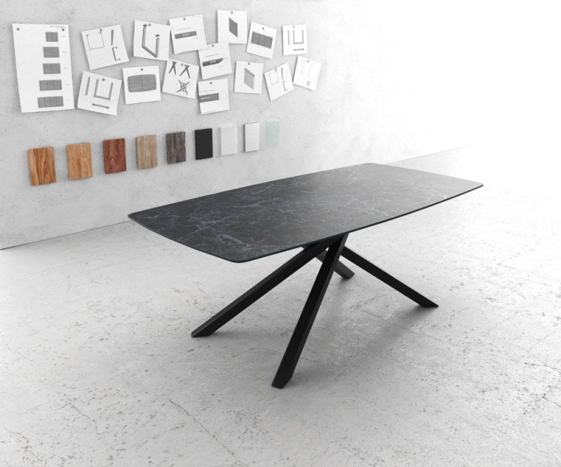 Jídelní stůl Edge zaoblená 200x100cm Laminam® keramika šedá podnož