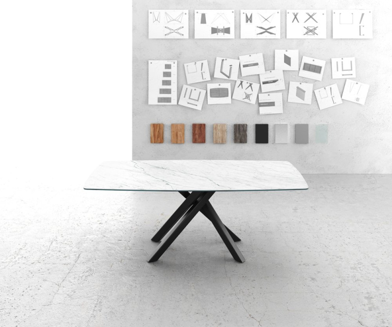 Jídelní stůl Edge zaoblená 200x100cm Laminam® keramika bílá křížová