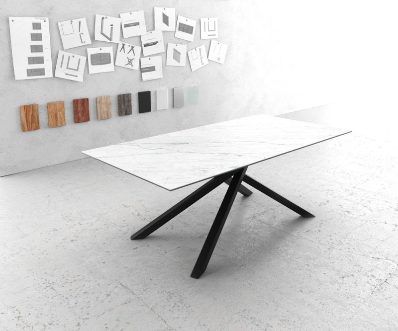 Jídelní stůl Edge 200x100cm Laminam® keramika bílá křížová podnož