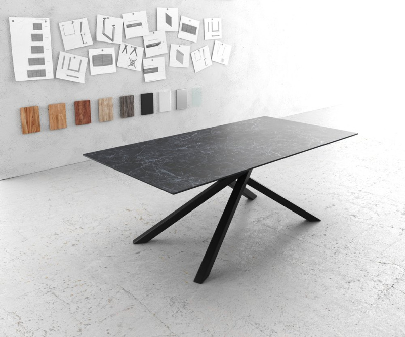 Jídelní stůl Edge 200x100cm Laminam® keramika šedá křížová podnož