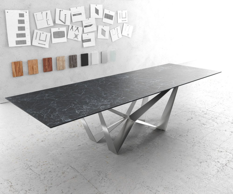 Jídelní stůl Edge 300x100cm Laminam® keramika šedá podnož plochá ocel