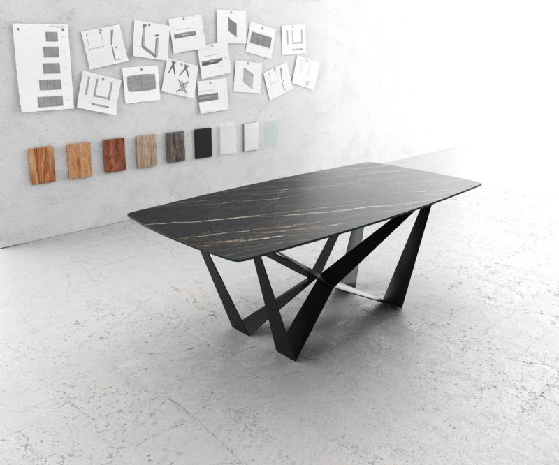 Jídelní stůl Edge zaoblená 200x100cm Laminam® keramika hnědá podnož
