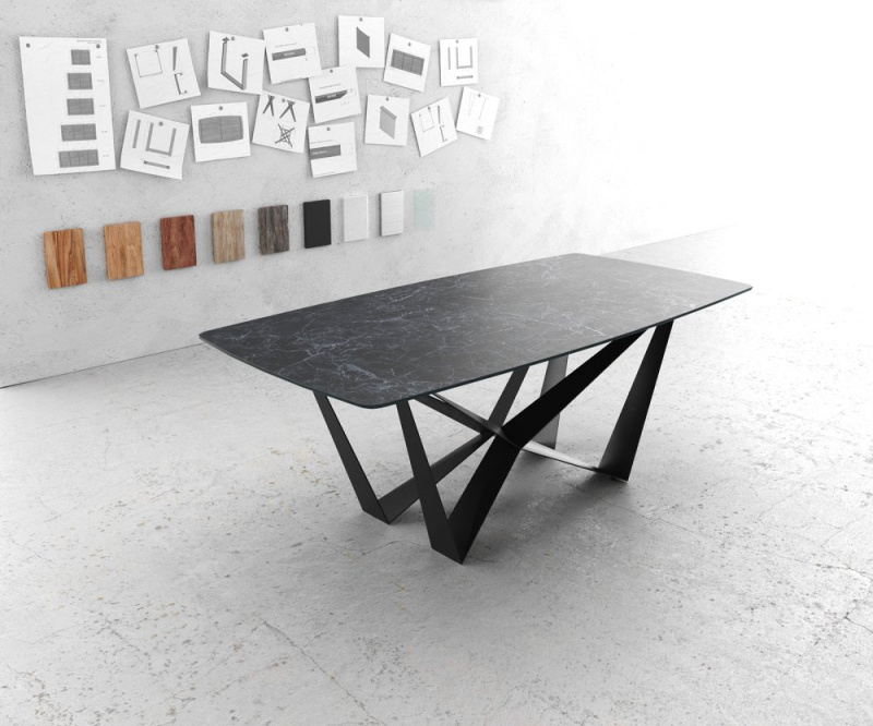 Jídelní stůl Edge zaoblená 200x100 cm Laminam® keramika šedá podnož