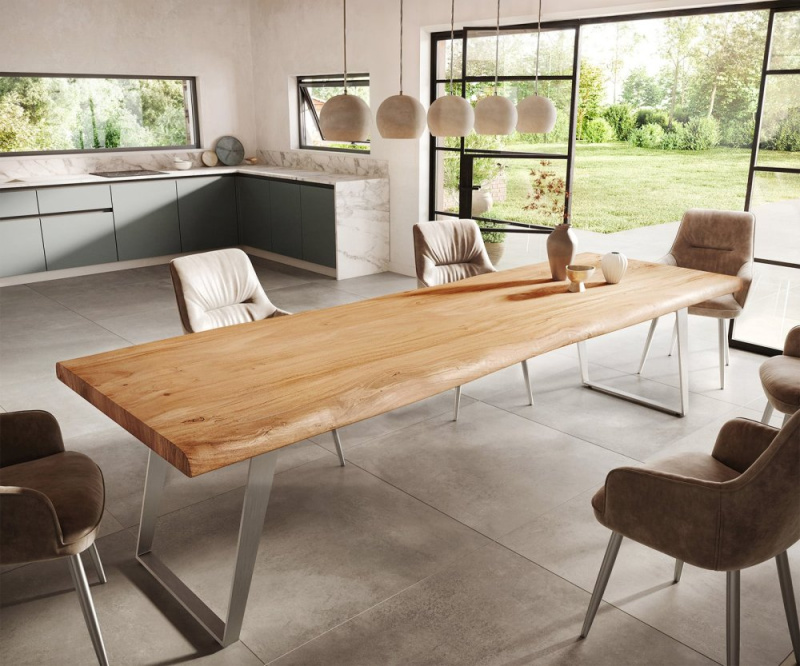 Jídelní stůl Edge 300x100 cm XL akácie přírodní nerezová ocel stříbrná