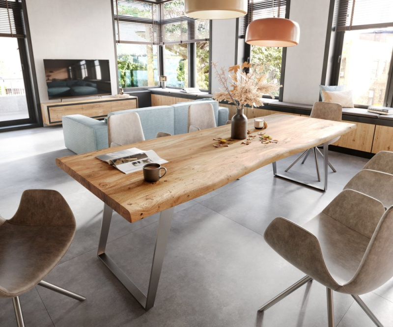 Jídelní stůl Edge 260x100 cm XL akácie přírodní nerezová ocel stříbrná