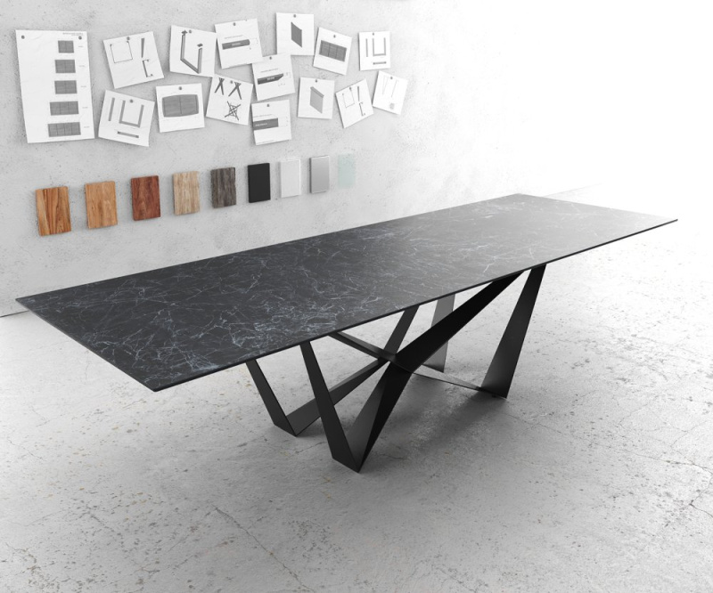 Jídelní stůl Edge 300x100cm Laminam® keramika šedá podnož plochá ocel
