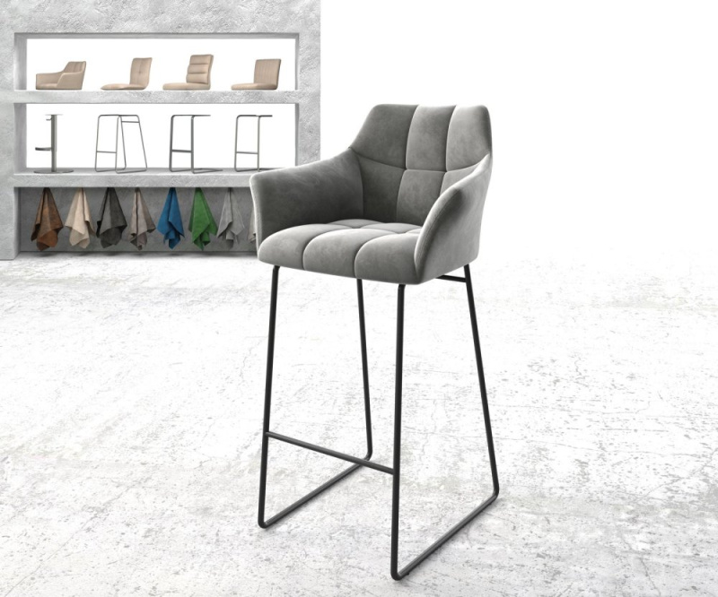 Barová židle Yulo-Flex samet šedá kovová podnož