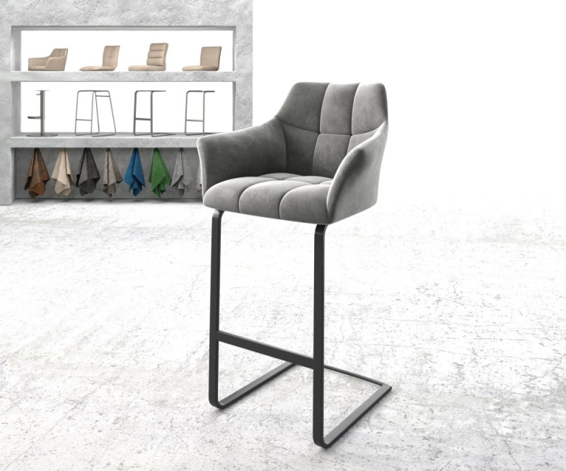 Barová židle Yulo-Flex samet šedá konzolová podnož plochá