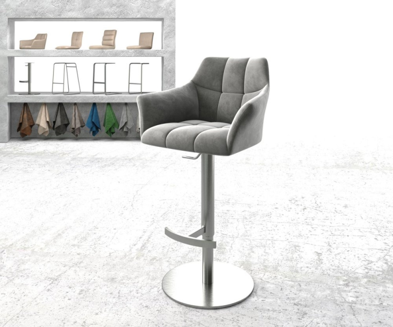 Barová židle Yulo-Flex samet šedá otočná podnož výškově nastavitelná