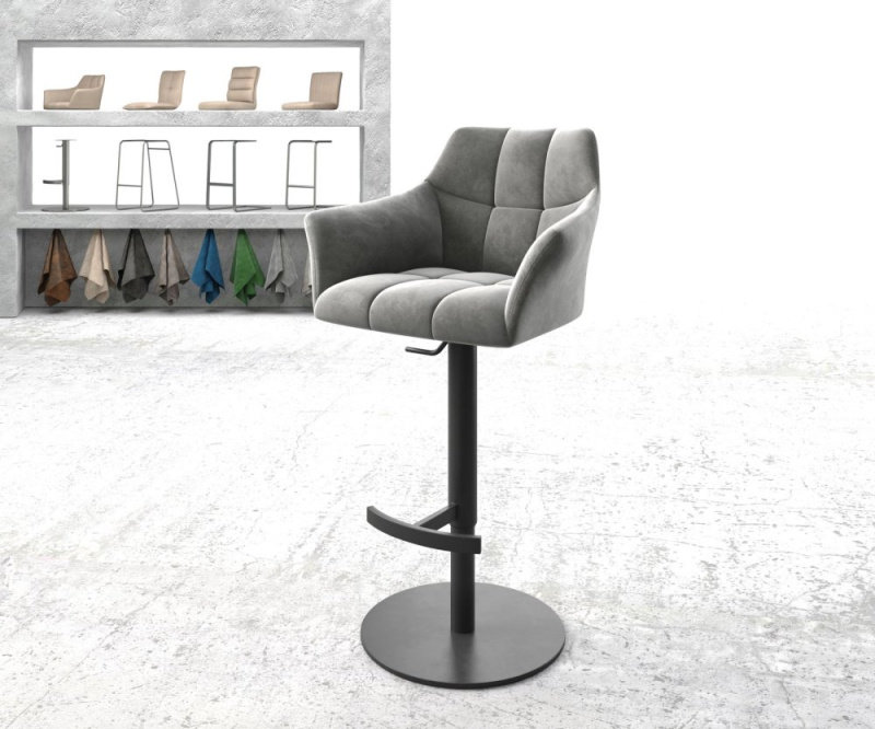 Barová židle Yulo-Flex samet šedá otočná výškově nastavitelná kovová