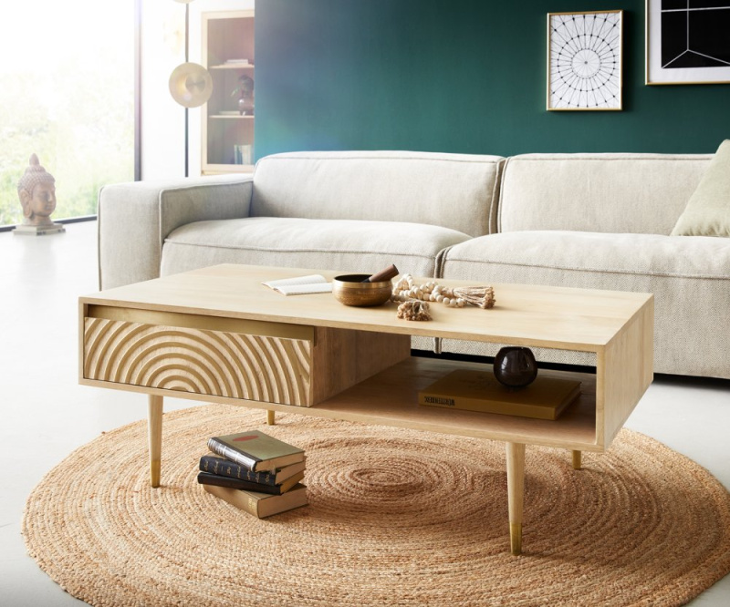 Konferenční stolek Budaya mango přírodní 115x60 cm 2 zásuvky 1