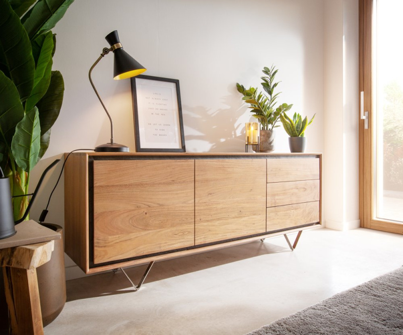 Komoda Stonegrace 175 cm přírodní akácie 2 dvířka 3 zásuvky