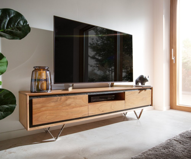 TV stolek Stonegrace 175 cm akácie přírodní 2 dvířka 1 přihrádka 1