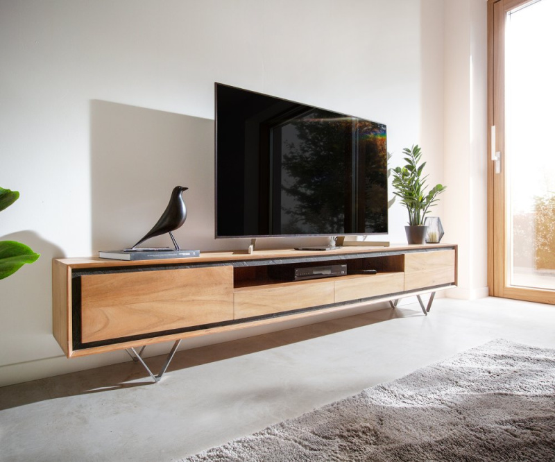 TV stolek Stonegrace 240 cm akácie přírodní 2 dvířka 1 přihrádka 2