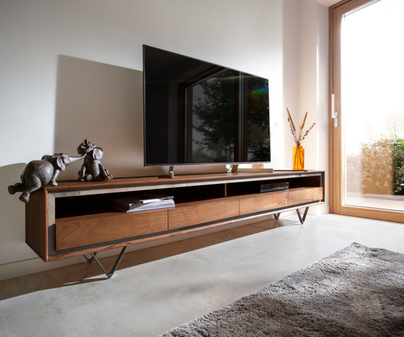 TV stolek Stonegrace 240 cm akácie hnědá kamenina 4 zásuvky 1