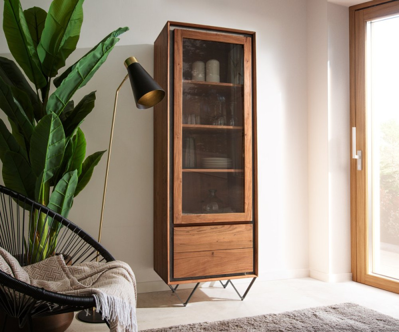 Skříň Stonegrace 55x180 cm akácie hnědá kámendřevo 1 dvířka 2 zásuvky