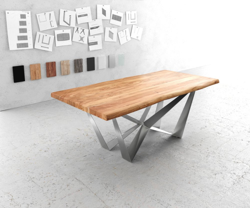 Hrana jídelního stolu 200x100 XL Akácie Přírodní pavouk Plochá ocel