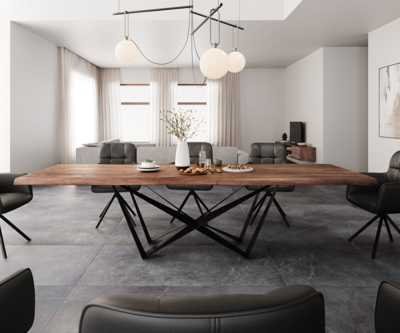 Jídelní stůl Edge 300x100 XL akácie hnědá Spider plochá ocel černá